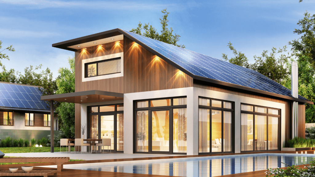 modern house with solar panels